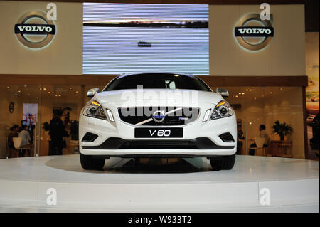 --FILE--A Volvo V60 car is displayed at the stand of Volvo during an automobile exhibition in Lanzhou, west Chinas Gansu province, 30 April 2012.   Vo Stock Photo