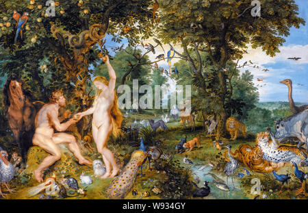 Peter Paul Rubens, Jan Brueghel the Elder, The Garden of Eden with the fall of man, Adam and Eve, painting, 1615 Stock Photo