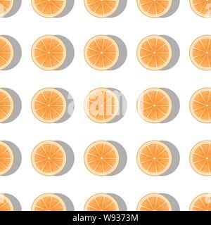 Seamless pattern with orange halves with shadows on white background. Flat vector illustration. Stock Vector