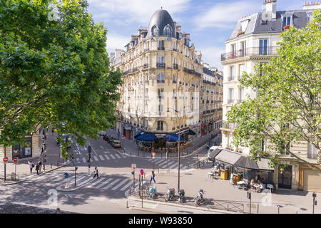 Paris street top view - a street scene in the morning, seen from the Promenade Plantee, elevated park in Paris, France, Europe. Stock Photo