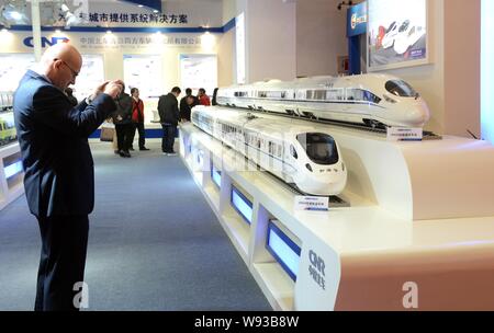 Models of CRH (China Railway High-speed) bullet trains are seen on ...