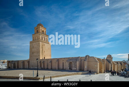 The grand mosque on Kairouan or Mosque of Uqba, situated in the UNESCO World Heritage town of Kairouan, Tunisia Stock Photo