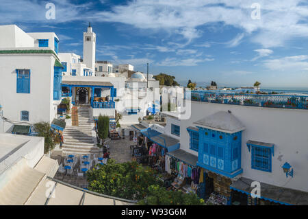 Beautiful view of Sidi Bou Said, touristic place near Tunis, Tunisia Stock Photo