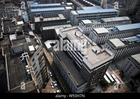 Aerial view of Tilanqiao Prison in downtown Shanghai, China, 11 July 2013.   In the near future, businessmen in downtown Shanghai will be making deals Stock Photo