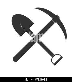 Shovel icon and pickaxe icon isolated on white background, flat design Stock Vector