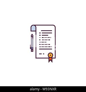 Agreement and contract vector icon. Paper with seal and pen. Legal and finance form. Line style, pixel perfect vector illustration. Business agreement Stock Vector