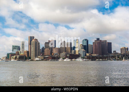 Downtown Boston skyline seen from East Pier Stock Photo