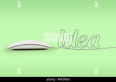 Computer mouse with its wire making a word idea Stock Photo
