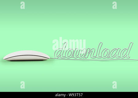 Computer mouse with its wire making a word download Stock Photo