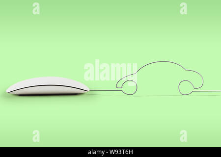 Computer mouse with its wire making a car Stock Photo