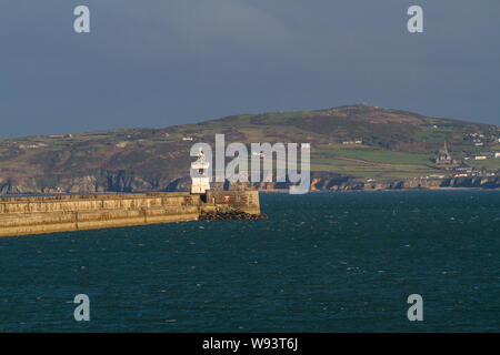 Holyhead breakwater Lighthouse. Wales, United Kingdom, from Holyhead, landscape Stock Photo