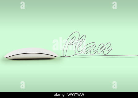 Computer mouse with its wire making a word plan Stock Photo