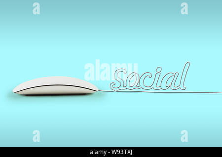 Computer mouse with its wire making a word social Stock Photo