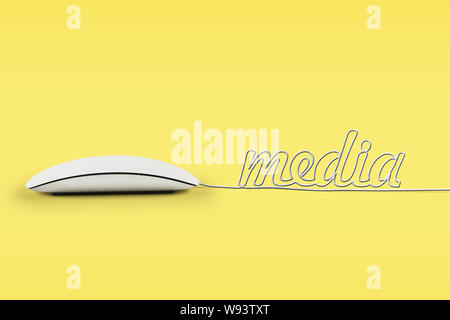 Computer mouse with its wire making a word media Stock Photo