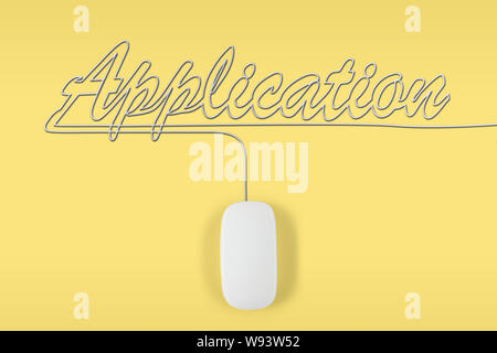 Computer mouse with its wire making a word application Stock Photo