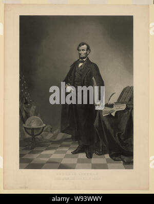 Abraham Lincoln Abstract: Print is a composite. The head of Abraham Lincoln is superimposed on the figure and background of an earlier print by A.H. Ritchie showing John C. Calhoun, 1852. Stock Photo