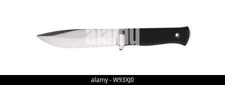 Modern hunting knife with rubber handle isolated on white background. Stock Photo