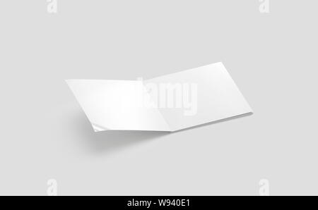 Blank white opened square journal mock up, side view, 3d rendering. Empty paperback catalog mockup, isolated. Clear foursquare booklet or magazine display template. Stock Photo