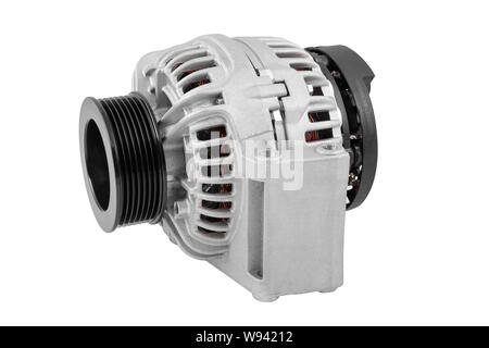 New modern car alternator isolated on white background Stock Photo