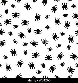 Black spiders seamless pattern for halloween surface decor. Vector small sign of scary insects. Stock Vector