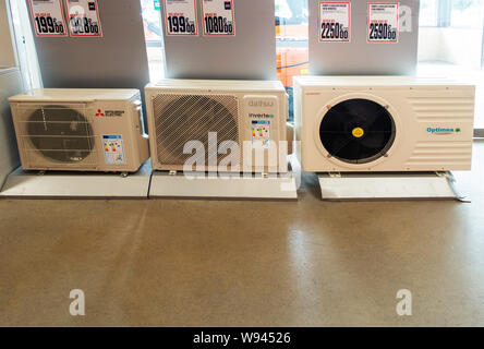 Air conditioning units or climate control on sale at a French store Stock Photo