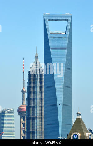 --File--(From front) View of the Shanghai World Financial Center, Jinmao Tower, the Oriental Pearl TV Tower and other skyscrapers and high-rise buildi Stock Photo