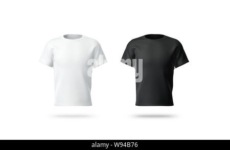 Blank black and white t-shirt mockup, isolated, front view, 3d rendering. Empty socer uniform mock up. Clear woman or man garment with sleeve for logo template. Stock Photo