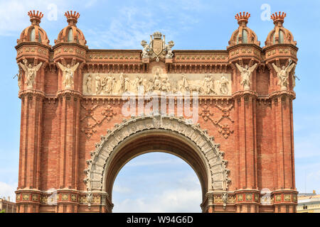 Arc de Triomf de Barcelona, detail, architecture landmark in sunshine, Barcelona, Catalonia, Spain Stock Photo