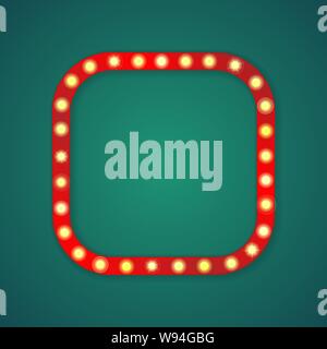 Red retro square frame with round corners and yellow lights Stock Vector