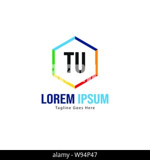 Initial TU logo template with modern frame. Minimalist TU letter logo vector illustration design Stock Vector