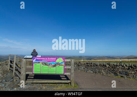 Welcome to Scotland, Scottish Border touristic sign at the Anglo-Scottish border, Scotland, United Kingdom - 2019 Stock Photo