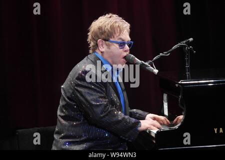 British singer Elton John performs during his concert in Taipei, Taiwan, 11 December 2012. Stock Photo