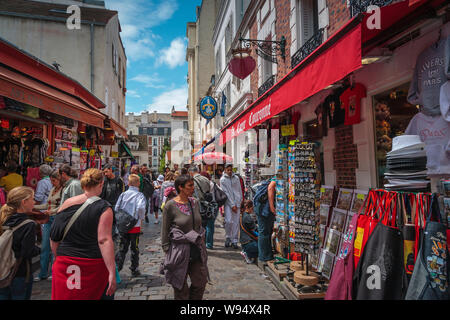 Montmartre, Paris - Busy souvenir shopping area crowded with tourists Stock Photo