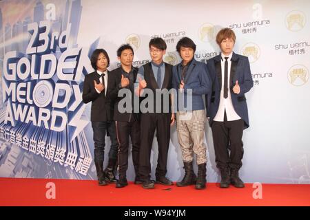 Taiwanese rock band Mayday poses on the red carpet prior to the 23rd Golden Melody Awards ceremony in Taipei, Taiwan, 23 June 2012. Stock Photo