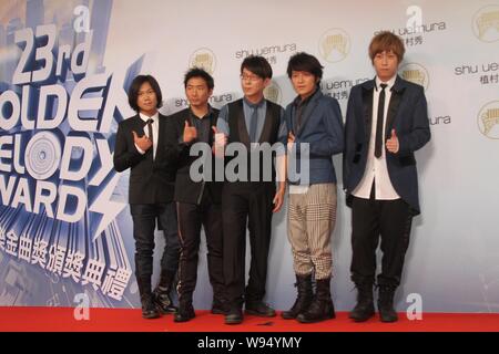 Taiwanese rock band Mayday poses on the red carpet prior to the 23rd Golden Melody Awards ceremony in Taipei, Taiwan, 23 June 2012. Stock Photo