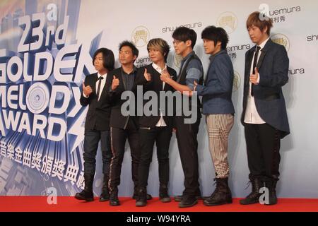 Taiwanese rock band Mayday poses on the red carpet prior to the 23rd Golden Melody Awards ceremony in Taipei, Taiwan, 23 June 2012. Stock Photo