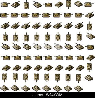 Battle tank firing in 8 directions in a 360 degree turnaround game animation sequence Stock Vector