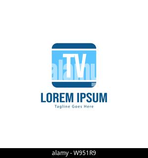 Initial TV logo template with modern frame. Minimalist TV letter logo vector illustration design Stock Vector