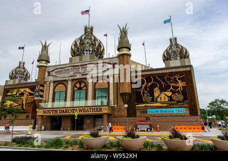 The world's only corn palace, located in Mitchell South Dakota has the exterior decorated with different colors of corn Stock Photo