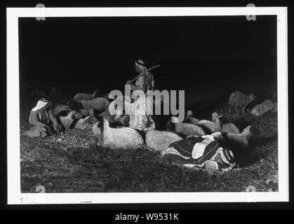 Agriculture, etc. While shepherds watched their flocks. Night scene showing Bethlehem in the distance Stock Photo