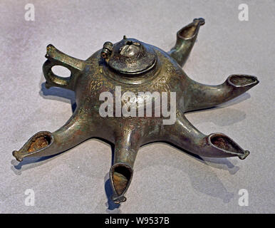 OIL Lamp, Censer, Eastern Iran - Persie , 11-12th century, (Copper mold, serious decor), Stock Photo