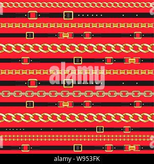 Seamless pattern with belts and chains Stock Vector