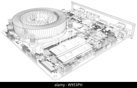 Circuit board. Electronic computer hardware technology. Vector rendering of 3d Stock Vector