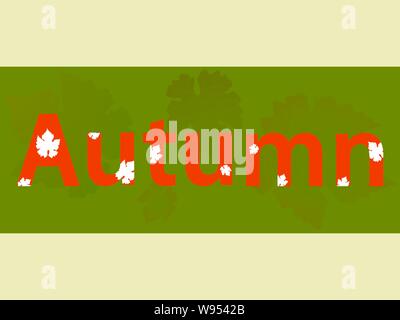 Decorative Autumn Text Over Olive Green Panel With Leafs On Landscape Background Stock Vector