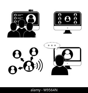 Webinar, internet conference, web based seminar flat design concept with icons Stock Vector