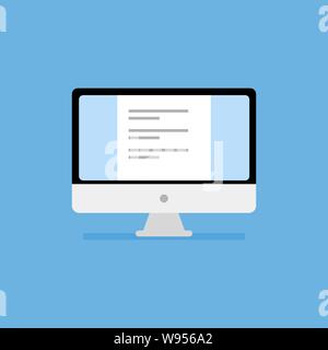 Personal Computer screen with checklist in trendy flat style isolated on blue background Stock Vector