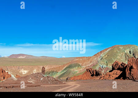 Valle del Arcoiris, Rainbow Valley with its variety of colors in the hills, San Pedro de Atacama Desert, Chile