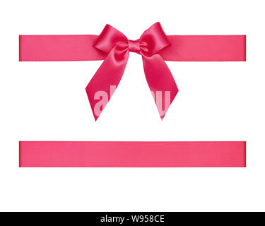 Pink ribbon bow cut out and isolated on white background, pink gift box ribbon decor Stock Photo