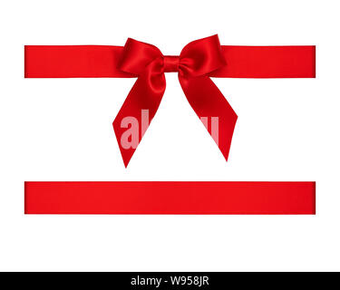 Red ribbon bow for gift box cut out and isolated on white background Stock Photo