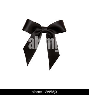 Black ribbon bow cut out, isolated on white background Stock Photo